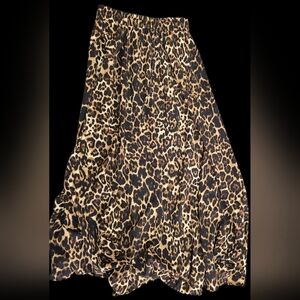 Leopard Print Maxi Skirt - Drawstring & Elastic Waistband